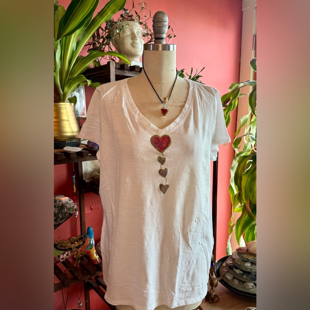 Soft White Tee with Heart Design
Hand Crafted by Heidi